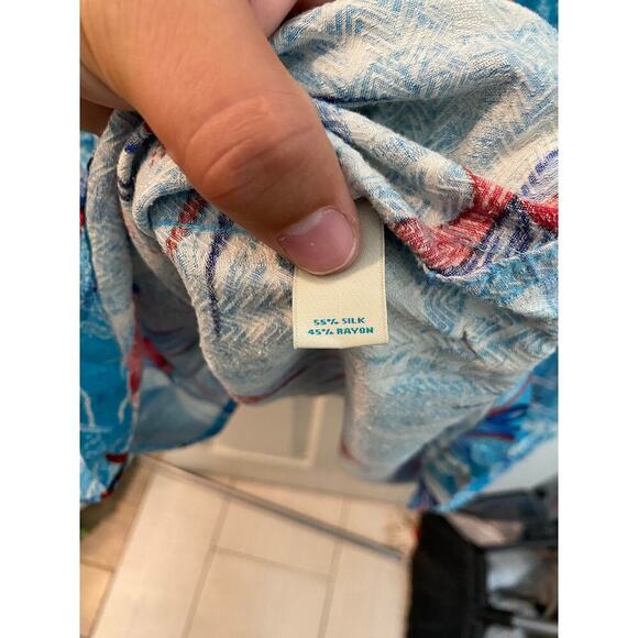 Caribbean Blue Hawaiian Aloha Bird Of Paradise Floral Leaves Shirt Size XL silk - Picture 3 of 7